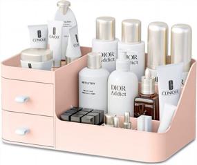 img 4 attached to Pink Makeup Organizer With Drawers - Desk Storage For Bathroom Countertop, Vanity Table & Holder For Brushes, Lotions, Lipstick And Jewelry