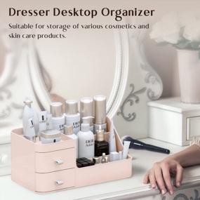 img 3 attached to Pink Makeup Organizer With Drawers - Desk Storage For Bathroom Countertop, Vanity Table & Holder For Brushes, Lotions, Lipstick And Jewelry