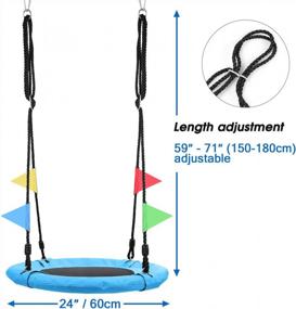 img 2 attached to Odoland 24" Kids Tree Swing Outdoor Saucer Platform Swing - 900D Waterproof Oxford, Adjustable Hanging Ropes For 1-2 Children Backyard Round Flying SkyBlue
