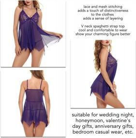 img 2 attached to Women'S 2 Piece Lingerie Set V-Neck Sheer Tulle Spaghetti Strap Top & Panties Sleepwear