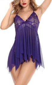 img 4 attached to Women'S 2 Piece Lingerie Set V-Neck Sheer Tulle Spaghetti Strap Top & Panties Sleepwear