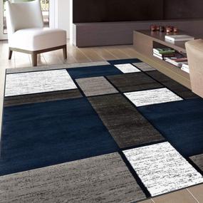 img 4 attached to Contemporary Modern Boxes Navy Area Rug 5' 3" x 7' 3" by Rugshop
