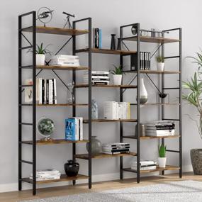 img 4 attached to Industrial Corner Bookshelf With 5 Tiers And Open Display Shelves - Triple Wide Etagere For Living Room, Bedroom, Home Office - Large, Metal Frame Bookcase By Oneinmil