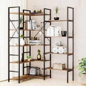 img 2 attached to Industrial Corner Bookshelf With 5 Tiers And Open Display Shelves - Triple Wide Etagere For Living Room, Bedroom, Home Office - Large, Metal Frame Bookcase By Oneinmil