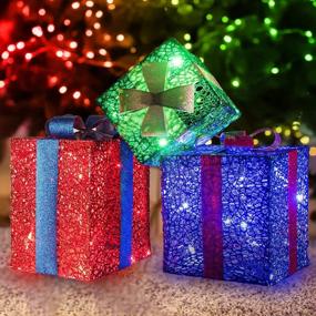 img 4 attached to Осветите свои праздничные украшения с помощью набора из 3 рождественских подарочных коробок PEIDUO с подсветкой, идеально подходящих для внутреннего и наружного украшения