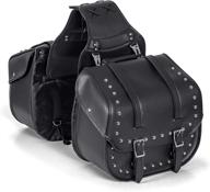 🏍️ stylish black diamond plate 2 piece motorcycle saddlebag set: heavy duty waterproof pvc with studs, ensuring safety and dryness for your belongings логотип