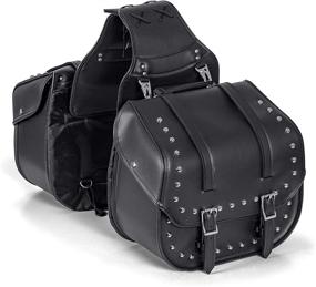 img 4 attached to 🏍️ Stylish Black Diamond Plate 2 Piece Motorcycle Saddlebag Set: Heavy Duty Waterproof PVC with Studs, Ensuring Safety and Dryness for Your Belongings