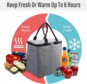 img 2 attached to Large Waterproof Insulated Lunch Tote Bag For Men And Women By VAGREEZ In Grey