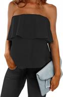 hiionieiy женский летний повседневный топ с открытыми плечами, шифоновая струящаяся блузка без рукавов, рубашка без бретелек с рюшами логотип