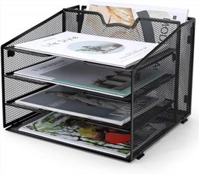 img 4 attached to ProAid Mesh Desk Letter Tray Organizer, Desk File Folder Hoder Organizer, Metal Document File Tray, Easy To Assemble Paper Tray, Black