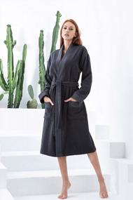img 3 attached to Luxurious Turkish Cotton Bathrobe For Women - OEKO-TEX® Certified With Hood And Kimono Style - Long, Textured, And Rice Weave Trimmed