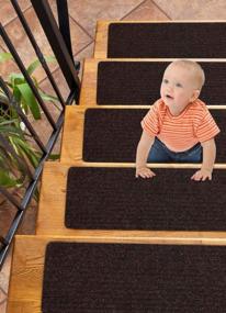 img 4 attached to Non-Slip Brown Carpet Stair Treads - 15-Pack Of 8"X30" Runners For Wooden Steps