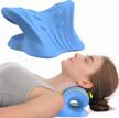 neck stretcher for pain relief, cervical neck traction device for tmj pain relief and cervical spine alignment, neck and shoulder relaxer, neck hump corrector (light blue) logo