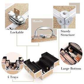 img 1 attached to Frenessa Portable Makeup Case Cosmetic Train Box Organizer 4 Trays Travel Storage Jewelry Lockable Girls Makeup Tools Nail Kits Crafts Rose Gold