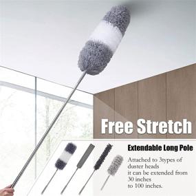 img 3 attached to 🧹 30-100 Inch Stainless Steel Extension Pole Microfiber Feather Duster - Reusable, Washable, Bendable & Lightweight Cleaning Duster for Ceilings
