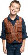 comfycamper kids jurassic dinosaur wrangler costume - brown leather vest – world park utility zookeeper paleontologist boys logo