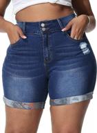 uoohal плюс размер шорты повседневные летние джинсовые шорты с высокой талией сложенный подол логотип