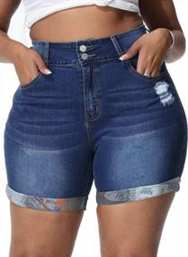 img 4 attached to Uoohal Plus Size Shorts Casual Summer Folded Hem High Waisted Denim Shorts
