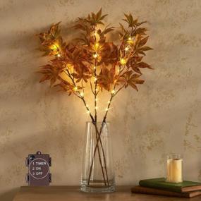 img 4 attached to Lighted Maple Leaf Branches With Timer: Battery Operated 25IN 24LED, 3 Sticks Artificial Fall Tree Branch Lights For Autumn, Thanksgiving, And Christmas Decoration, Indoor And Outdoor Use By Hairui
