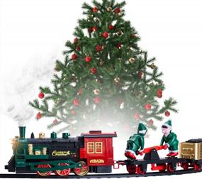 img 4 attached to Christmas Train Set For Under The Tree With Lights, And Sounds - Holiday Train Around Christmas Tree W/ Large Tracks Battery Operated Electric Train Set With 160 Inches Of Track And 2 Xmas Elves