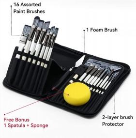 img 3 attached to 16-Piece Paint Brush Set For Oil, Acrylic, Watercolor & Gouache Painting With Foam Brush Sponge Spatula And Case - Transon Art