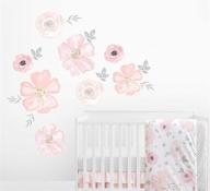 watercolor floral collection nursery decor - sweet jojo designs large peel and stick wall mural decals in blush pink, grey, and white - set of 2 sheets логотип