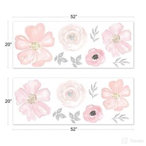 img 3 attached to Watercolor Floral Collection Nursery Decor - Sweet Jojo Designs Large Peel and Stick Wall Mural Decals in Blush Pink, Grey, and White - Set of 2 Sheets