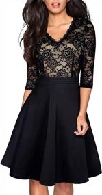 img 4 attached to Chic V-Neck Lace Patchwork Flare Party Dress For Women By HOMEYEE (Style A062)