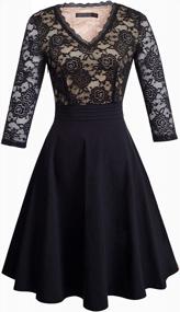 img 3 attached to Chic V-Neck Lace Patchwork Flare Party Dress For Women By HOMEYEE (Style A062)
