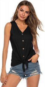 img 1 attached to Women'S Sleeveless Tie Knot Button Down Shirt - Casual Blouse With Curved Hemline Tops (S-XXL)