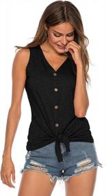 img 2 attached to Women'S Sleeveless Tie Knot Button Down Shirt - Casual Blouse With Curved Hemline Tops (S-XXL)