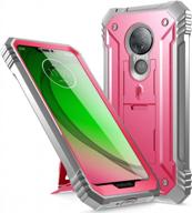 protective heavy duty rugged case for moto g7 power/supra/optimo maxx with built-in screen protector and shockproof design - pink logo