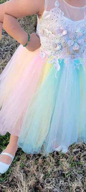 img 1 attached to 🌈 Meiqiduo 2-14T Rainbow Flower Girls Dress with Tulle, 3D Embroidery, Ideal for Princess Party, Birthday, and Formal Occasions review by Chase Arellano