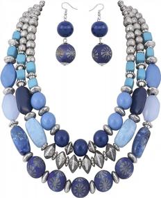 img 4 attached to 💎 BOCAR 3 Layer Chunky Statement Beaded Necklace Set: Fashion Multi Layer Women Collar Necklace with Earrings