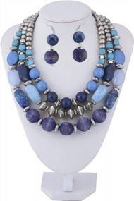 img 3 attached to 💎 BOCAR 3 Layer Chunky Statement Beaded Necklace Set: Fashion Multi Layer Women Collar Necklace with Earrings