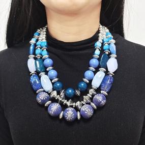img 2 attached to 💎 BOCAR 3 Layer Chunky Statement Beaded Necklace Set: Fashion Multi Layer Women Collar Necklace with Earrings