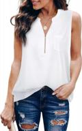 women's v neck sleeveless tunics: timeson chiffon zipper tank tops blouses logo