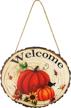 welcome autumn with this rustic wooden pumpkin sign for front door and home decor logo