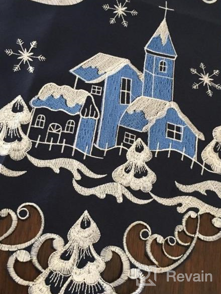 img 1 attached to Navy Blue Table Runner For Christmas: Embroidered 14X108In Village In Snowy Winter Night review by Jen Aus