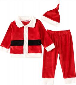 img 4 attached to Рождественский костюм из 3 предметов для малышей/детей с топом Санта-Клауса, длинными бархатными штанами и шапкой для мальчиков и девочек