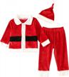 3-piece christmas costume set for toddler/child featuring santa claus top, velvet long pants, and hat for boys and girls logo