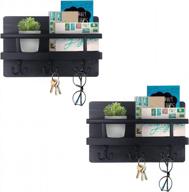rustic farmhouse key and mail organizer wall shelf with hooks and shelf for wall décor - black (2 pack) by biglufu - perfect entryway hanging solution logo