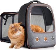 🐱 lekereise expandable transparent cat backpack carrier: airline approved, clear ventilated design for small cats and dogs - grey logo
