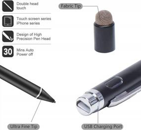 img 2 attached to Active Stylus Pen for Touch Screens - Fine Point Digital Pencil for iPhone, iPad Pro, Air, Mini, Android, and Tablets - Stylish Black Pen (Model: E8910BJ)