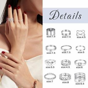img 2 attached to Bohemian Knuckle Ring Midi Ring Set - 65 Pieces, Vintage Stackable Rings In Hollow Silver And Gold, Fashionable Finger Knuckle Midi Rings For Women By LOYALLOOK