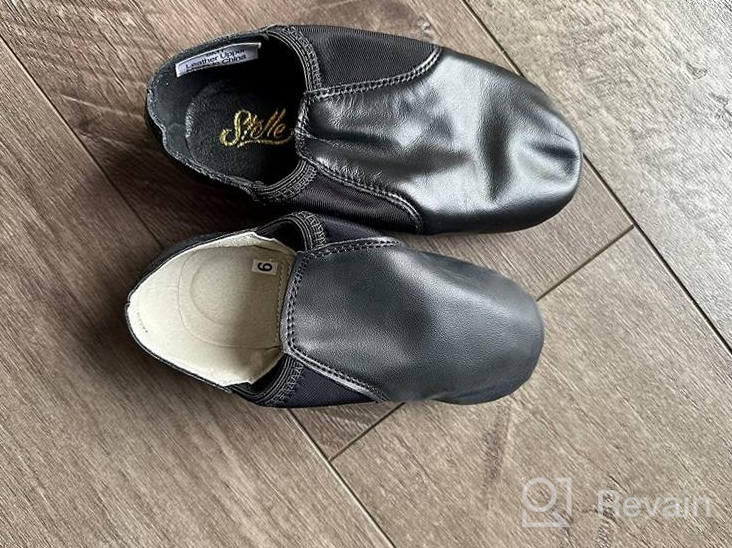 img 1 attached to Jazz Slip-On Leather Dance Shoes for Toddlers, Kids, Girls, and Boys review by Adrian Hayes