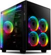 eatx/atx pc gaming case with 5 rgb pwm fans & 2 led strips - anidees ai crystal cube ar v3 dual chamber tempered glass logo