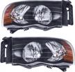 oedro headlight assembly replacement for 2002-2005 dodge ram 1500 2500 3500 pickup truck, headlamp with amber reflector, clear lens black housing logo