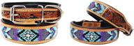 premium hand tooled leather dog collar with beaded design - challenger 60124 logo