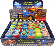 tinymills 24 pcs monster truck assorted stamps for kids self ink stamps (12 different designs) birthday party, monster truck party favors, goody bag filler treats, classroom rewards carnival prizes logo